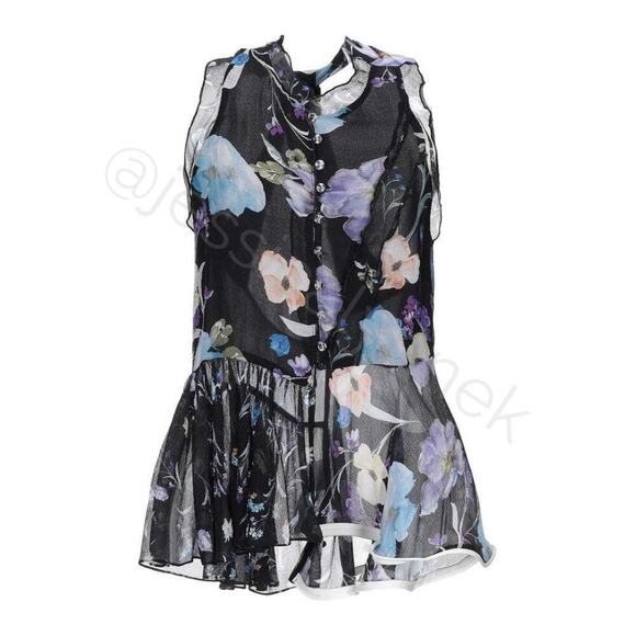 3.1 Phillip Lim 100% Silk Floral Sleeveless Button Front Ruffled Open Back Top 6 - Picture 11 of 12